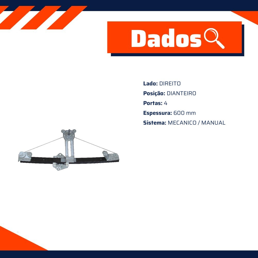 Máquina Mecânica do Vidro Dianteira Direita para Renault Logan - Micro - 11662 - (2)