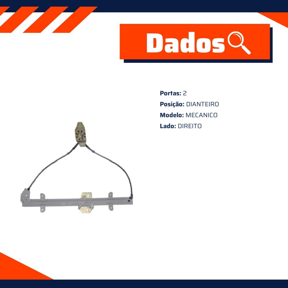 Máquina Mecânica do Vidro Dianteira Direita para Volkswagen Gol e Parati - Micro - 20740 - (3)