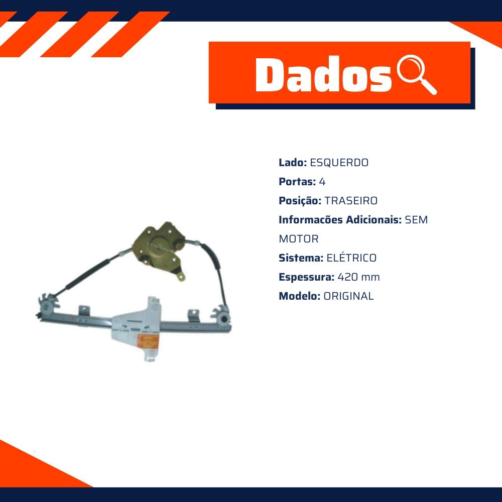 Máquina do Vidro Elétrico Traseiro Esquerdo para Volkswagen Gol e VOYAGE - Micro - 21685 - (3)