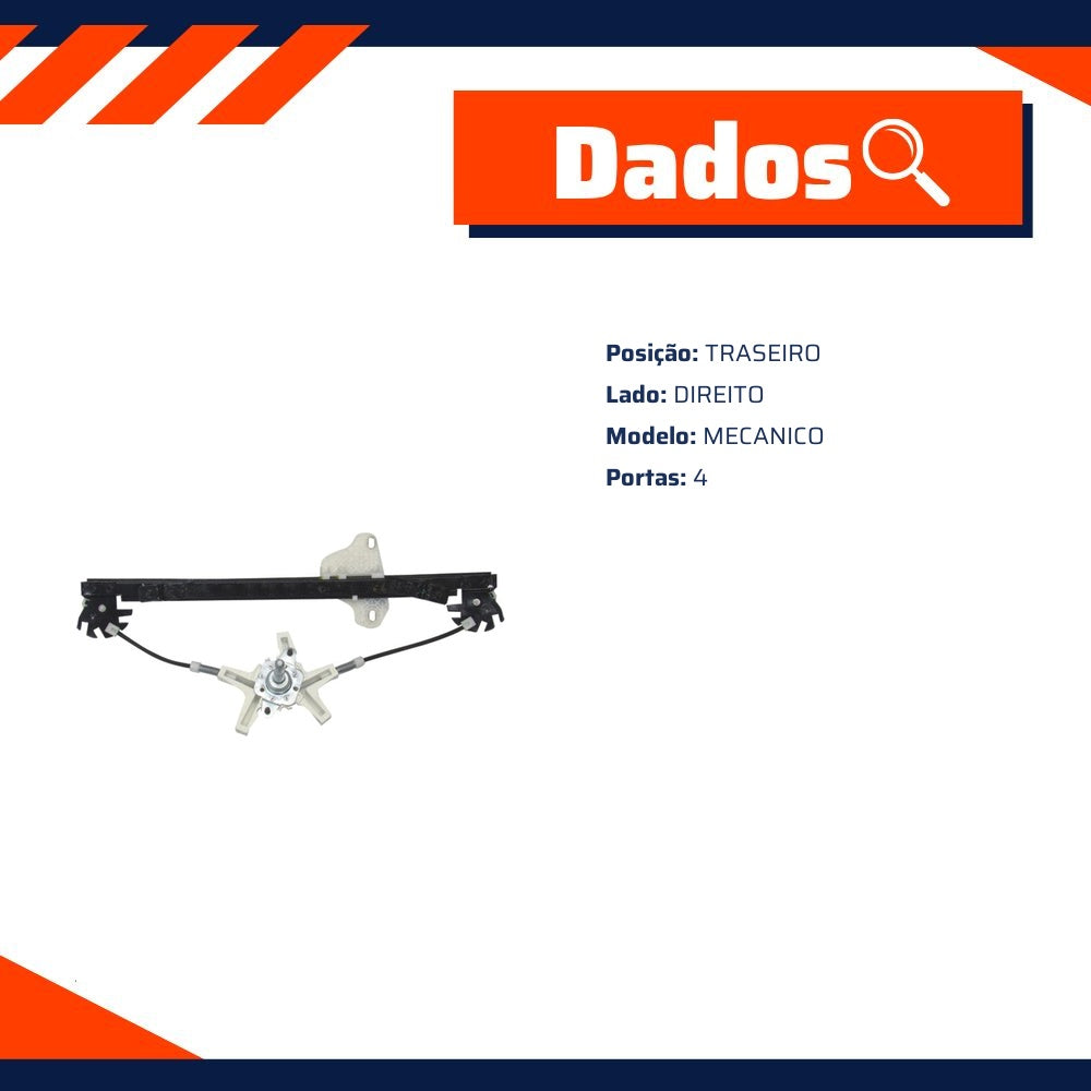 Máquina do Vidro Mecânico Traseiro Direito para Ford Fiesta e Fiesta Sedan - Micro - 30704 - (2)