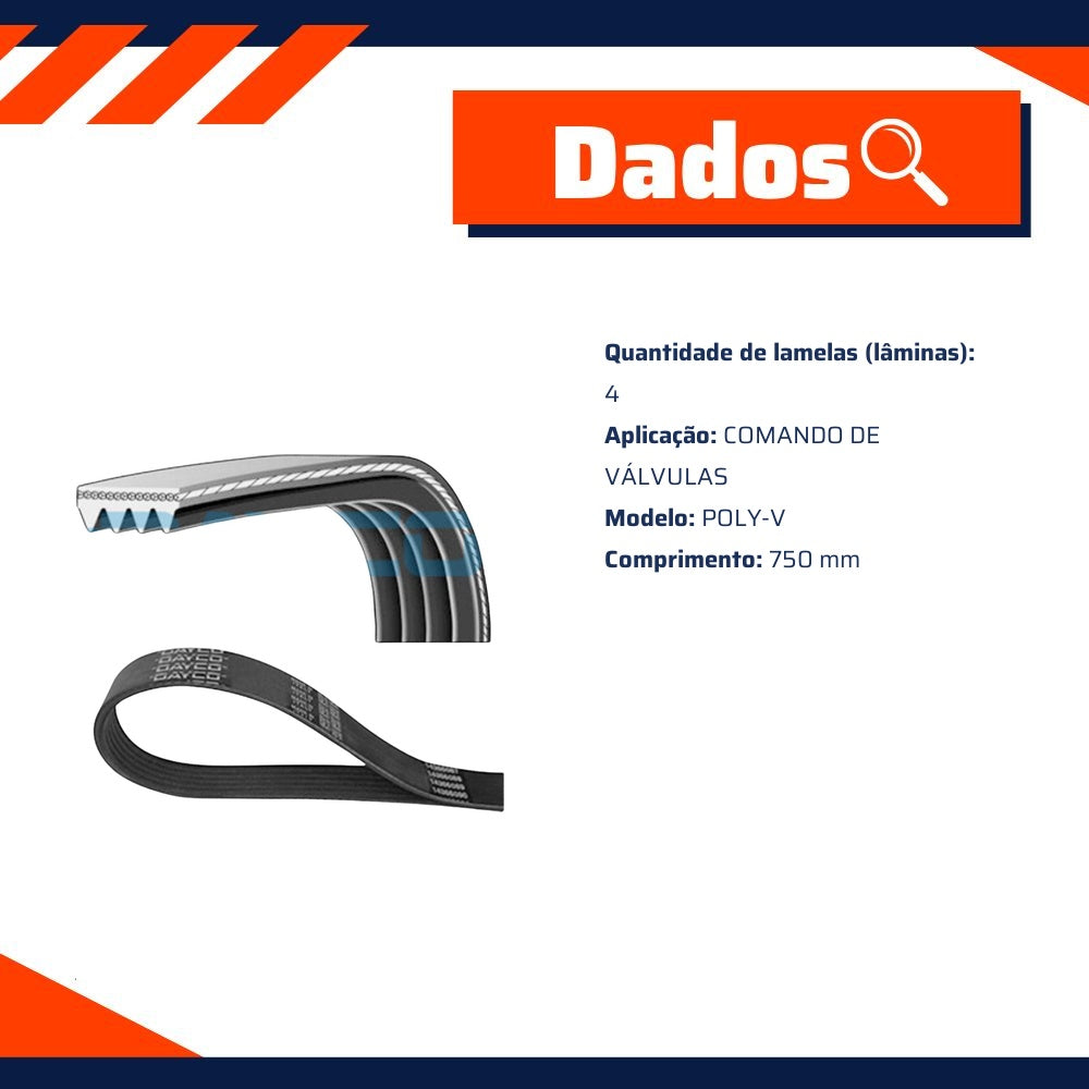 Correia de Acessórios Poly-V 4 Lâminas 750mm para Hafei Towner - Dayco - 4PK750 - (7)