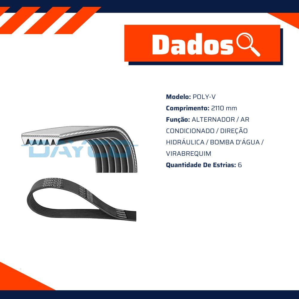 Correia de Acessórios Poly-V 6 Estrias 2110mm para Honda Civic e HR-V - Dayco - 6PK2110 - (7)
