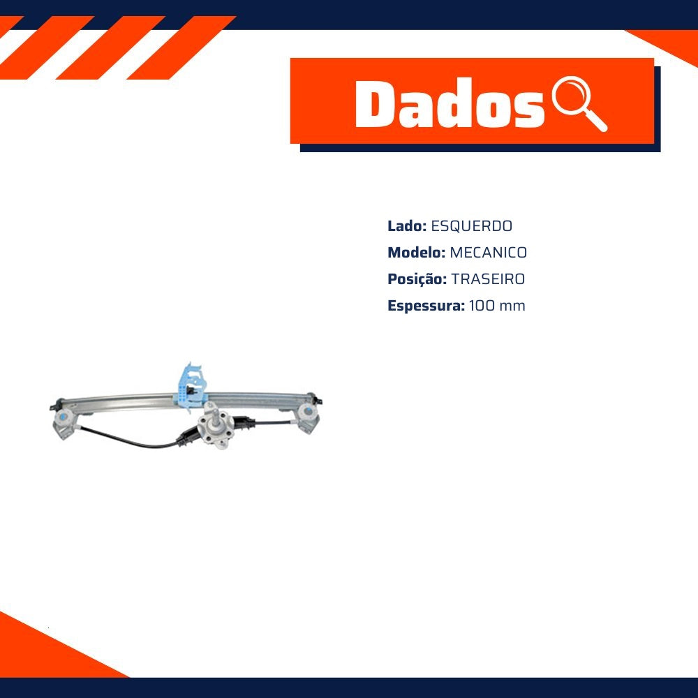 Máquina do Vidro Mecânico Traseiro Esquerdo para Fiat Grand Siena - Micro - 70623 - (2)