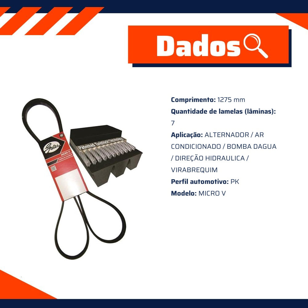 Correia de Acessórios Micro V PK 7 Lâminas para Nissan Frontier - Gates - 7PK1275 - (2)