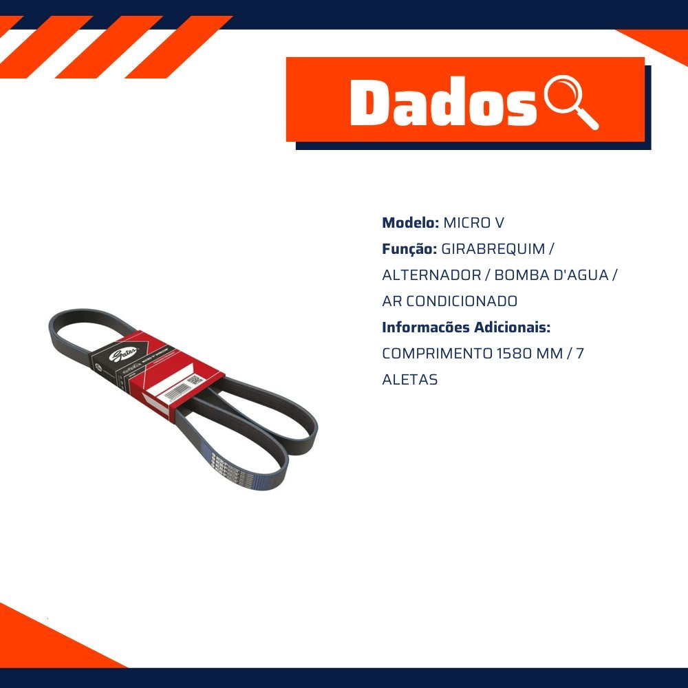 Correia de Acessórios Micro V 7 Aletas para Land Rover Defender - Gates - 7PK1580 - (1)
