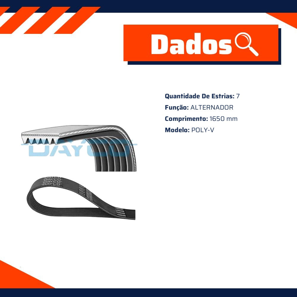 Correia de Acessórios Poly-V 7 Estrias para Hyundai HR - Dayco - 7PK1650S - (7)