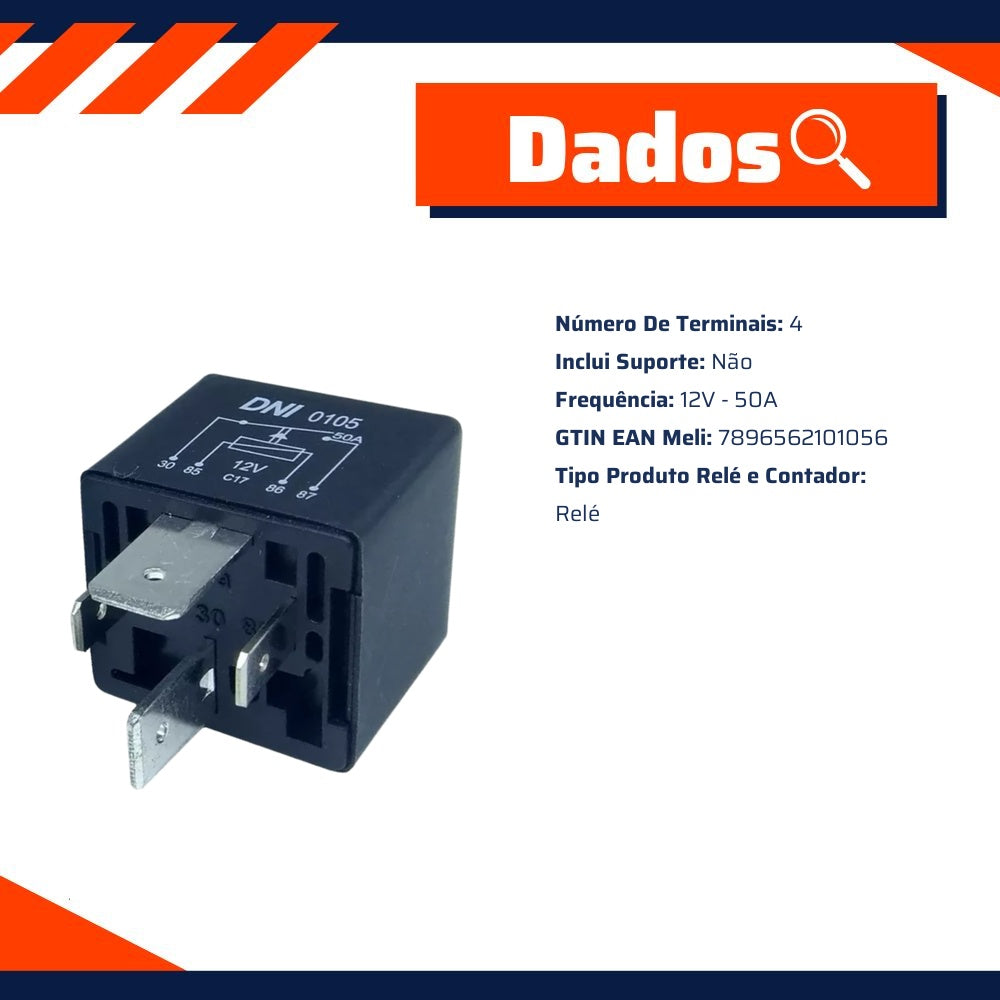 Relé Auxiliar Injeção Eletrônica 50A 12V - DNI - 0105 - (2)