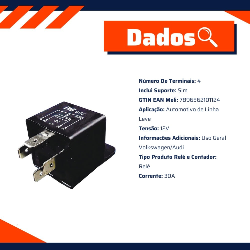 Relé Auxiliar Universal 12v 30a Uso Geral - DNI - 0112 - (7)