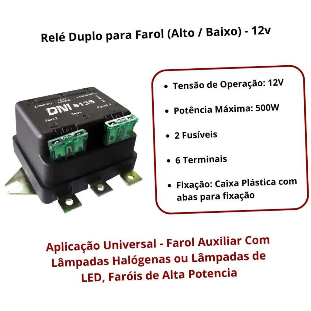Relê 12V 500W Plástico Duplo 6 Terminais - DNI - 8135 - (5)