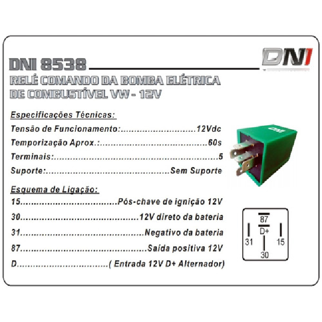 Relê Comando Bomba Combustível - DNI - 8538 - (2)
