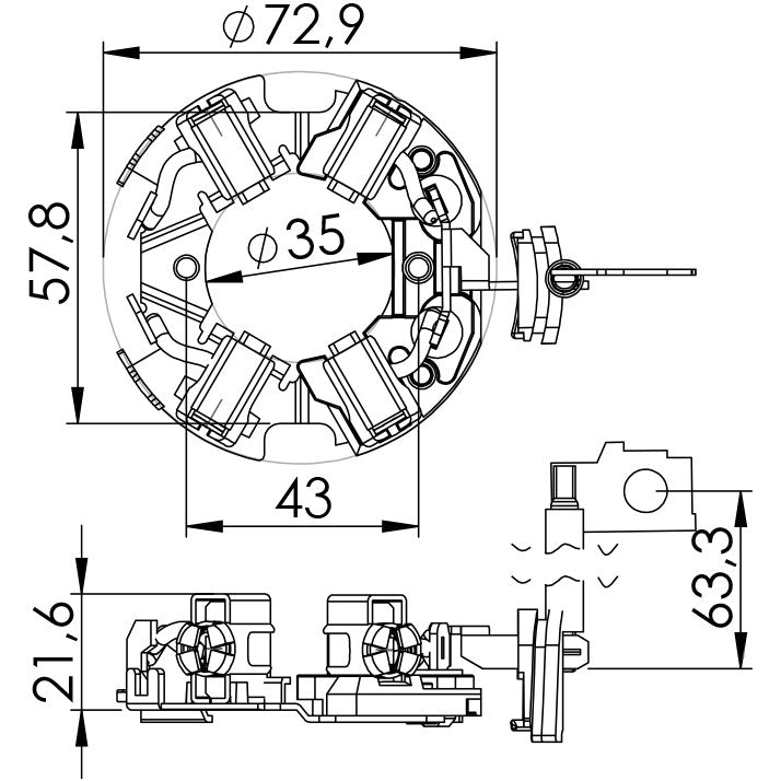 Porta Escovas para Motor de Partida com 4 Escovas - Unifap - 1.129/4 - (3)