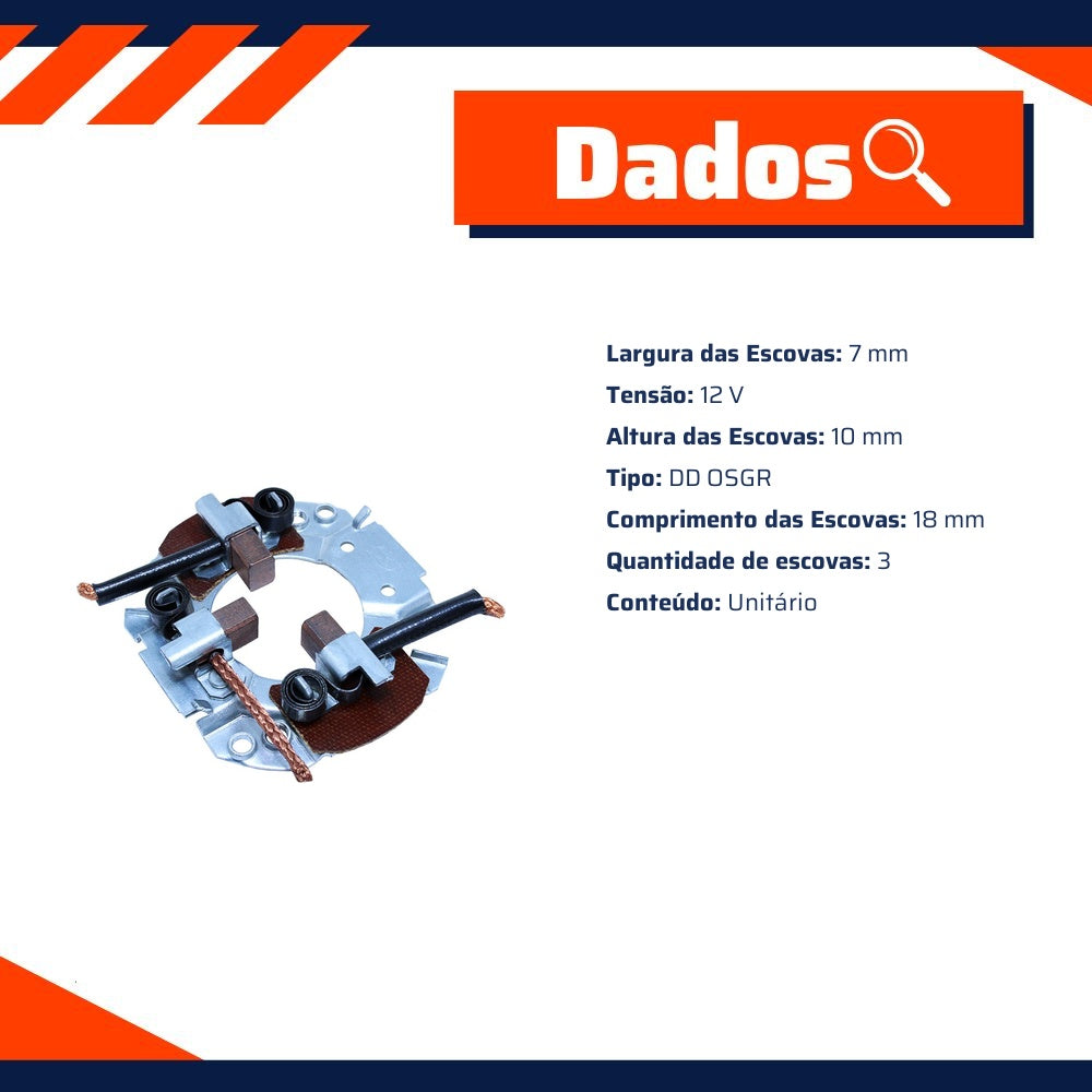 Porta Escovas para Motor de Partida com 3 Escovas para Hyundai Excel e Suzuki Vitara - Unifap - 1.160/3 - (3)