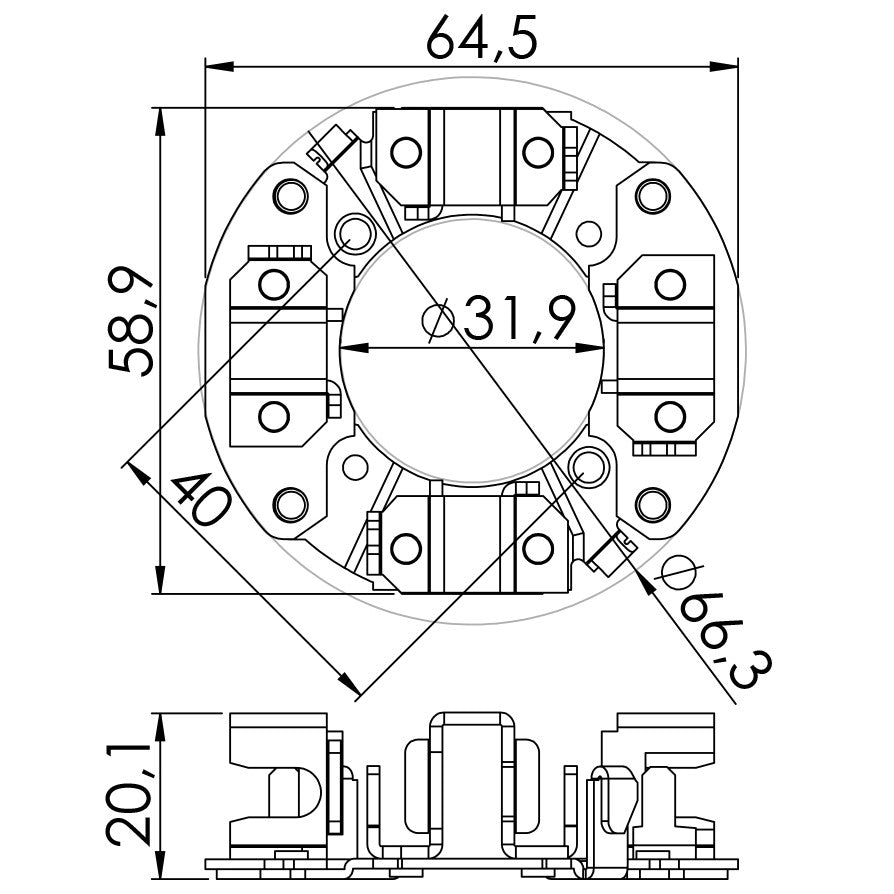 Porta Escovas para Motor de Partida com 4 Escovas - Unifap - 1.208/4 - (3)