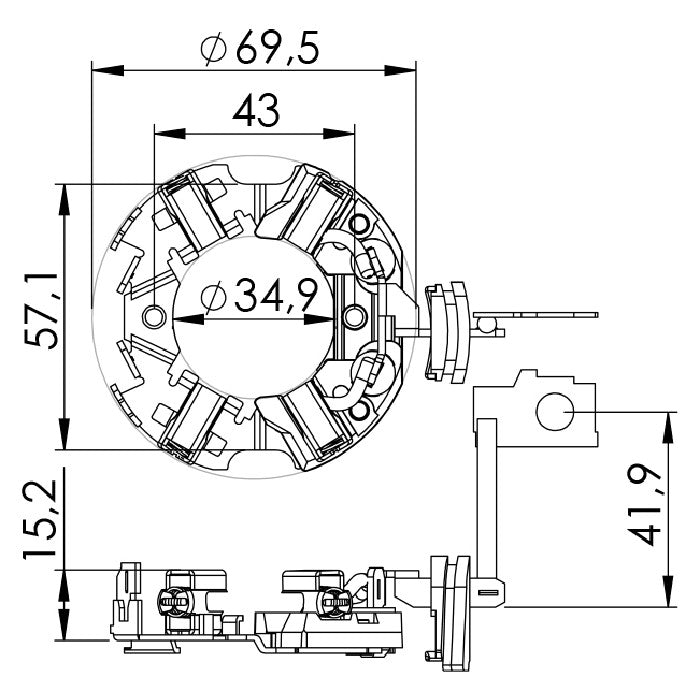 Porta Escovas para Motor de Partida com 4 Escovas - Unifap - 1.217/4 - (3)