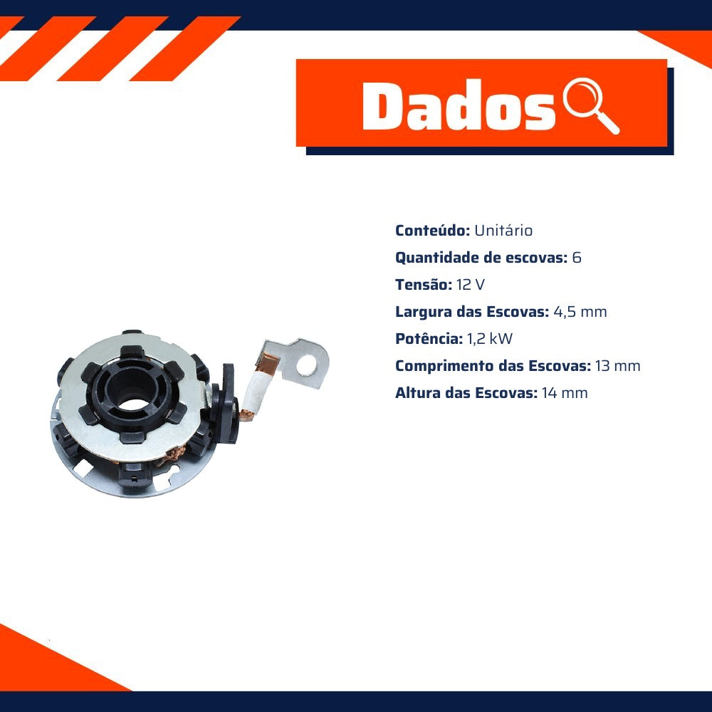 Porta Escovas para Motor de Partida com 6 Escovas - Unifap - 1.305/6 - (3)