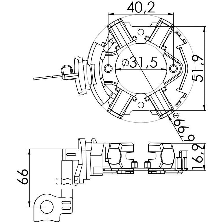 Porta Escovas para Motor de Partida com 4 Escovas - Unifap - 1.307/4 - (3)