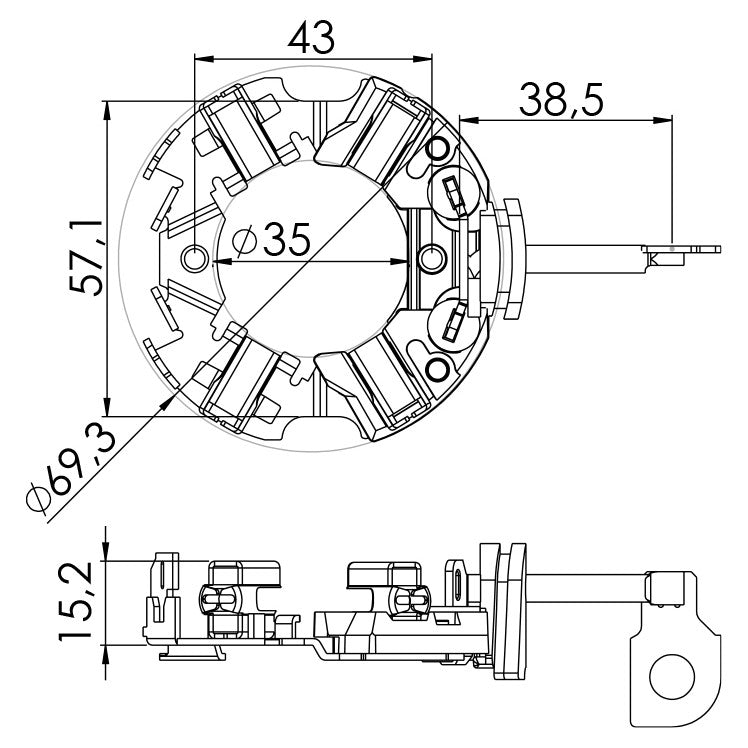 Porta Escovas para Motor de Partida com 4 Escovas - Unifap - 1.317/4 - (3)