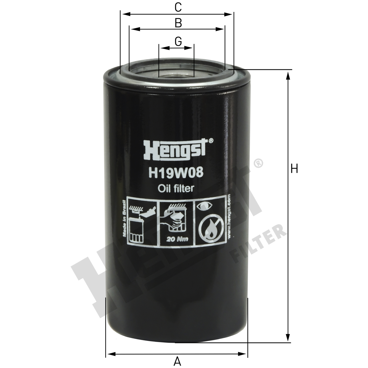 Filtro de Óleo Lubrificante - Hengst - H19W08 - (1)