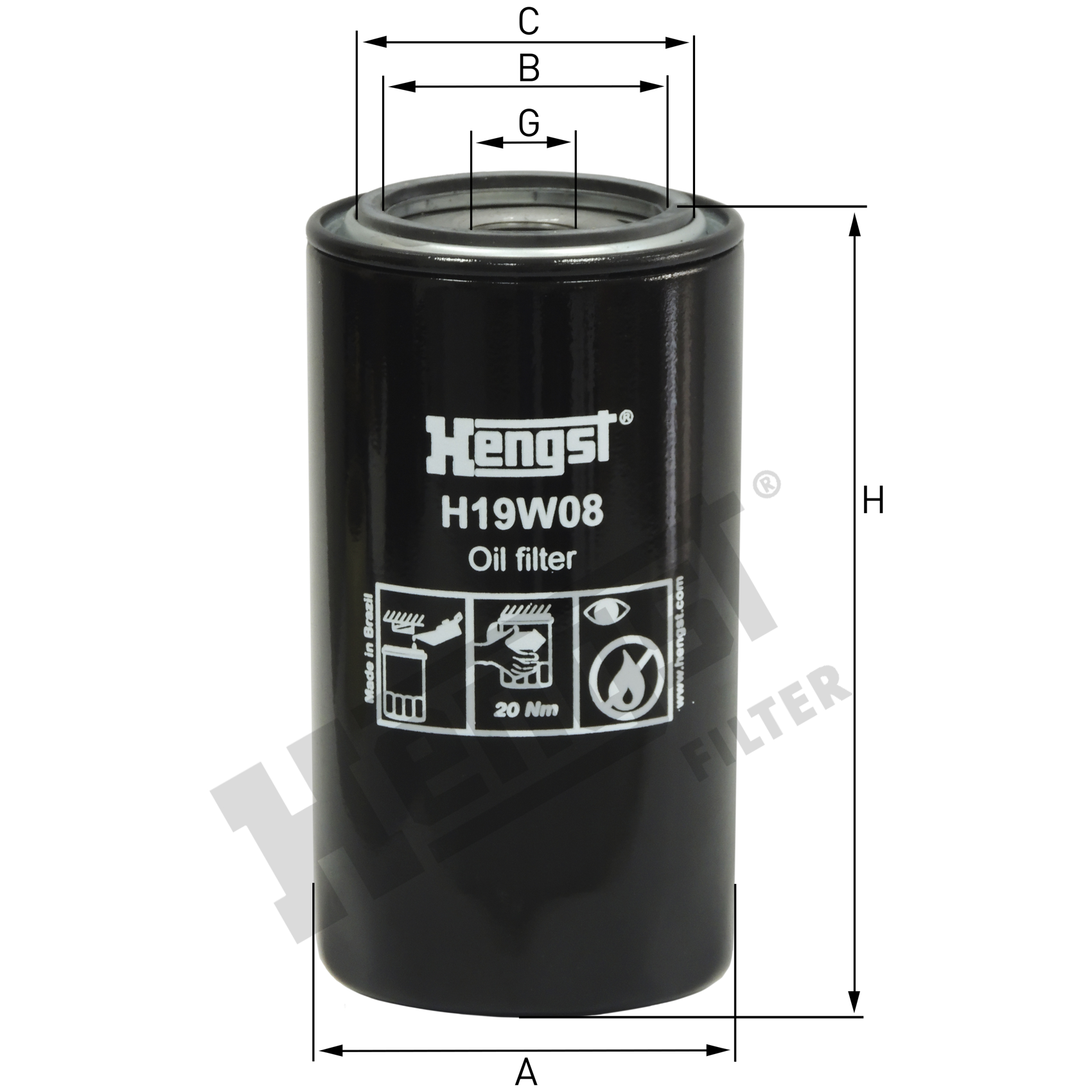 Filtro de Óleo Lubrificante - Hengst - H19W08 - (1)