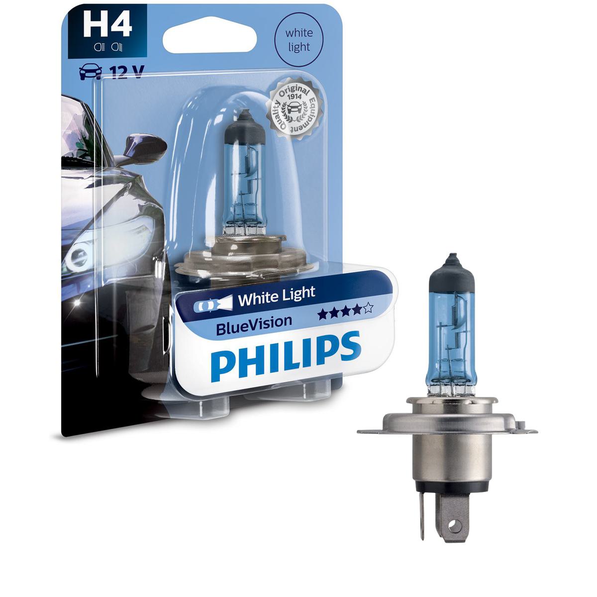 Lâmpada do Farol Alto H4 Blue Vision 12V 60/55W Azul 3700K - Philips - 12342BVB1 - (1)