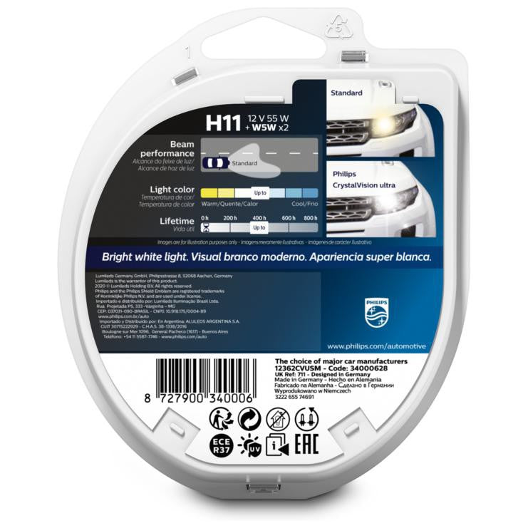 Par Lâmpada Crystal Vision Ultra H11 12V 55W PGJ19-2 - Philips - 12362CVUSM - (6)