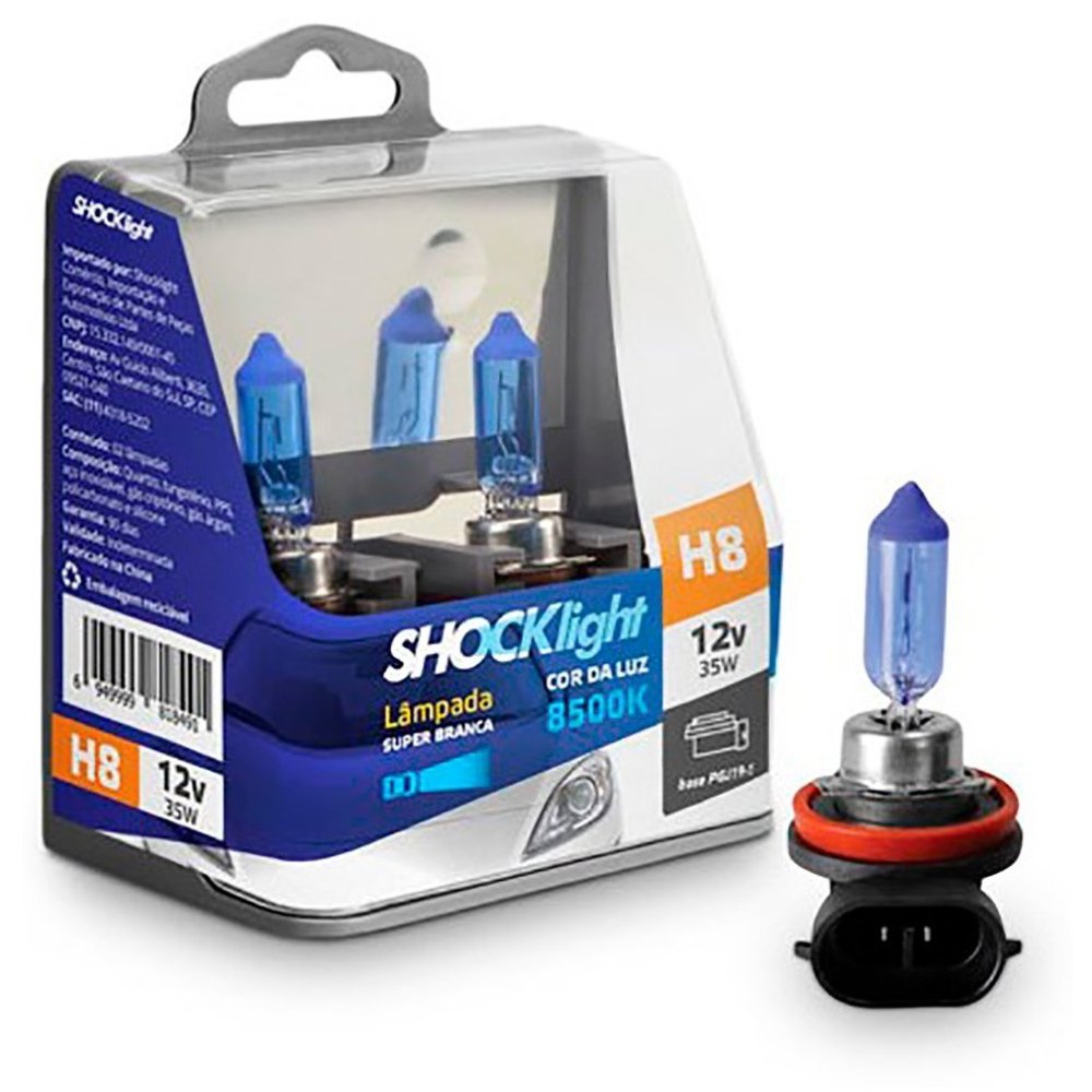 Par de Lâmpadas Super Brancas H8 8500K 12V 35W - Shocklight - SL-120008SBBA - (1)