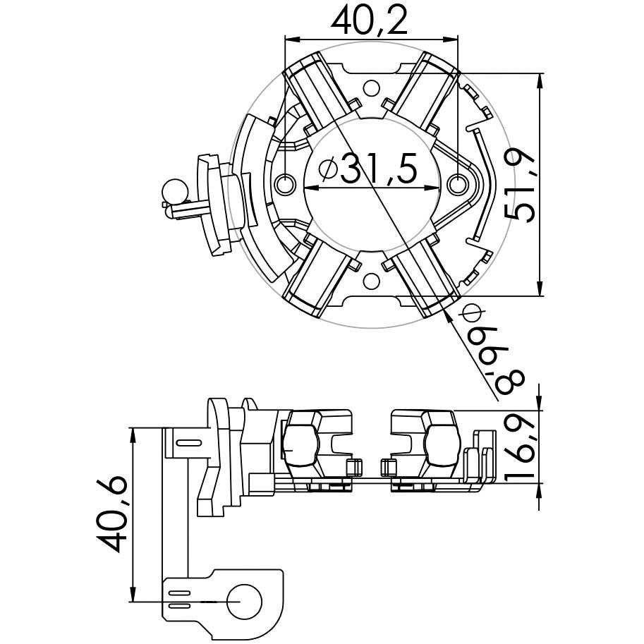 Porta Escovas para Motor de Partida com 4 Escovas - Unifap - 1.271/4 - (3)