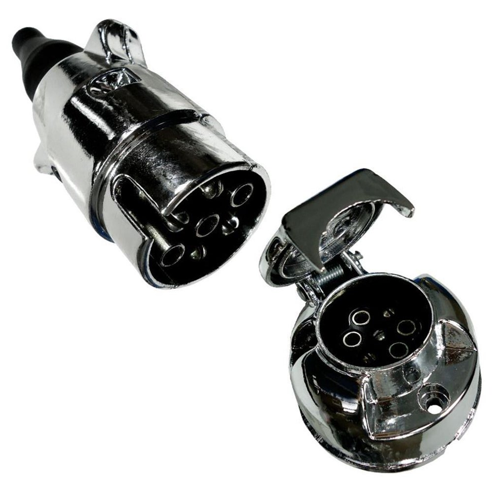 Tomada Elétrica Engate 6 Polos Alumínio Redonda Cromada para Reboque Carretinha - DNI - 8325 - (6)
