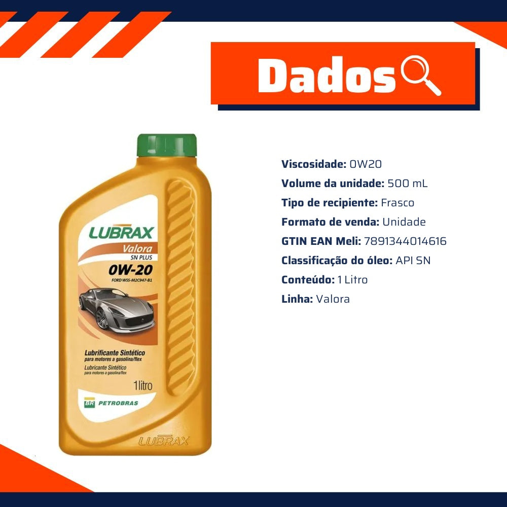Kit 4 Litros de Óleo 0W20 Lubrax Valora e Filtro de Óleo - Lubrax / Wega - 0W20SNPLUSSINT / WO-120 - (3)