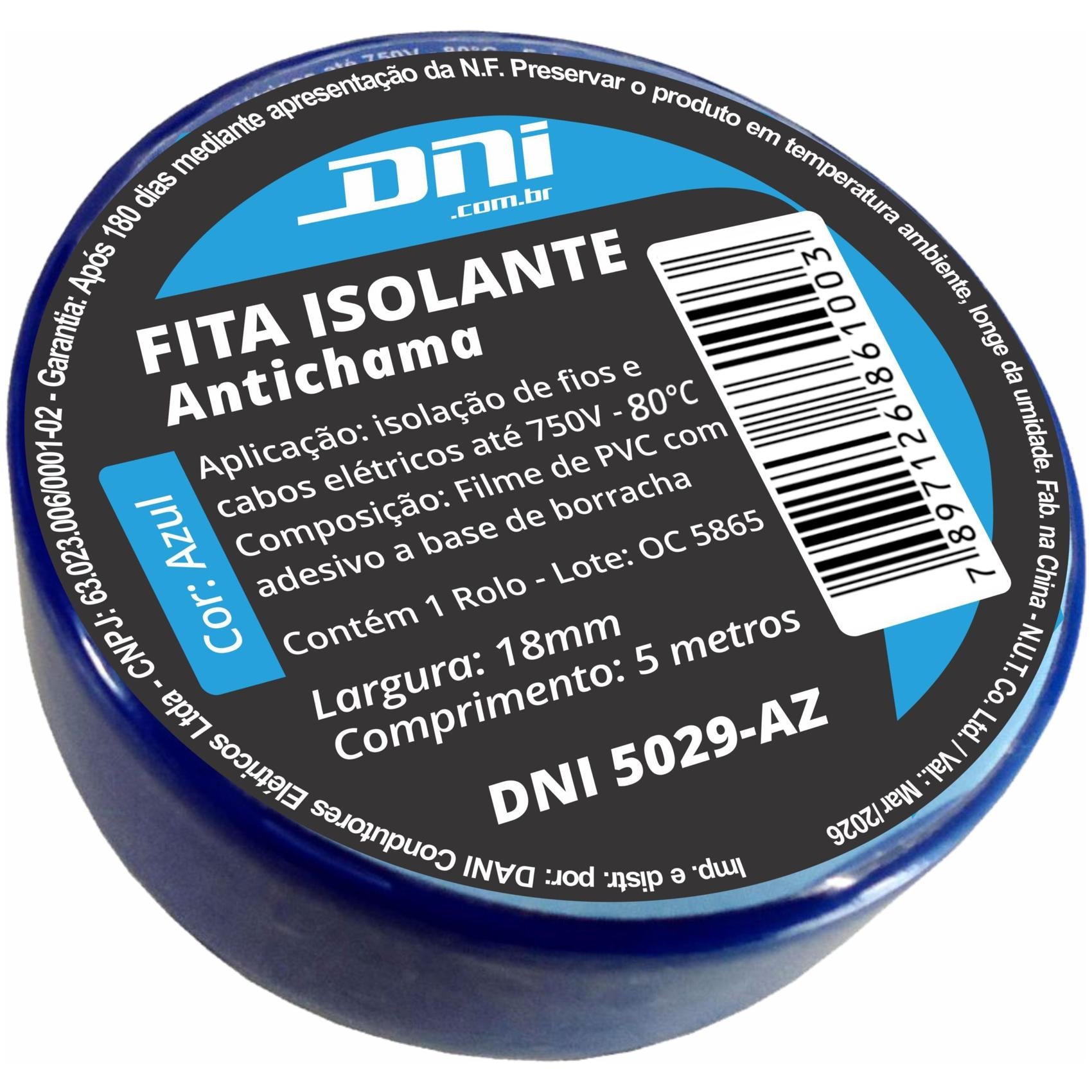 Fita Isolante em PVC Azul Rolo 5 Metros - DNI - 5029-AZ - (1)