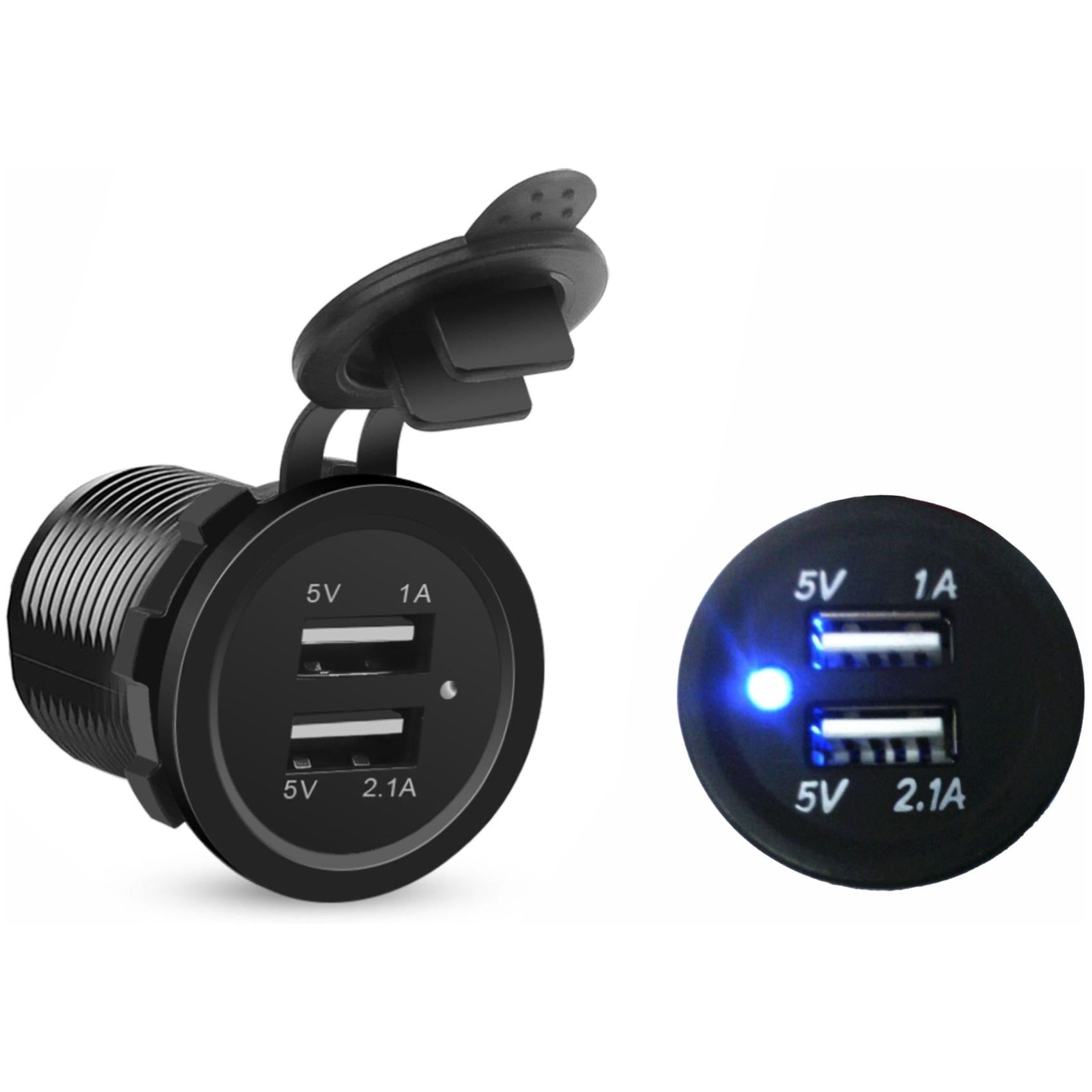 Tomada Veicular Bivolt Duplo USB 12V 24V - DNI - 0586 - (1)