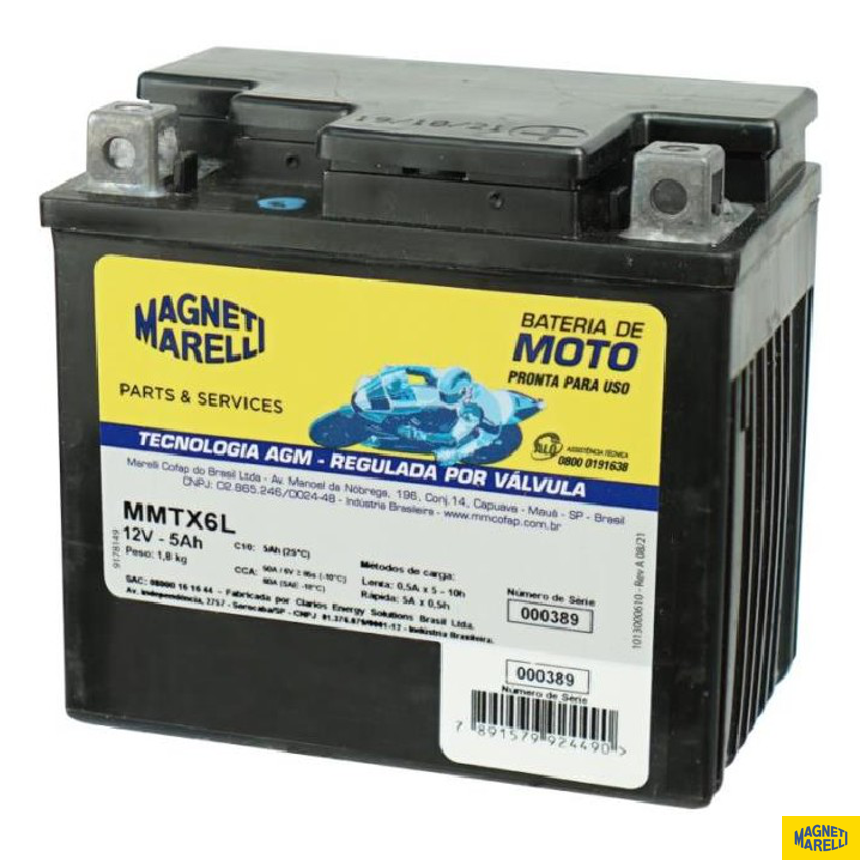 Bateria para Moto 12V 5Ah - Magneti Marelli - MMTX6L - (1)