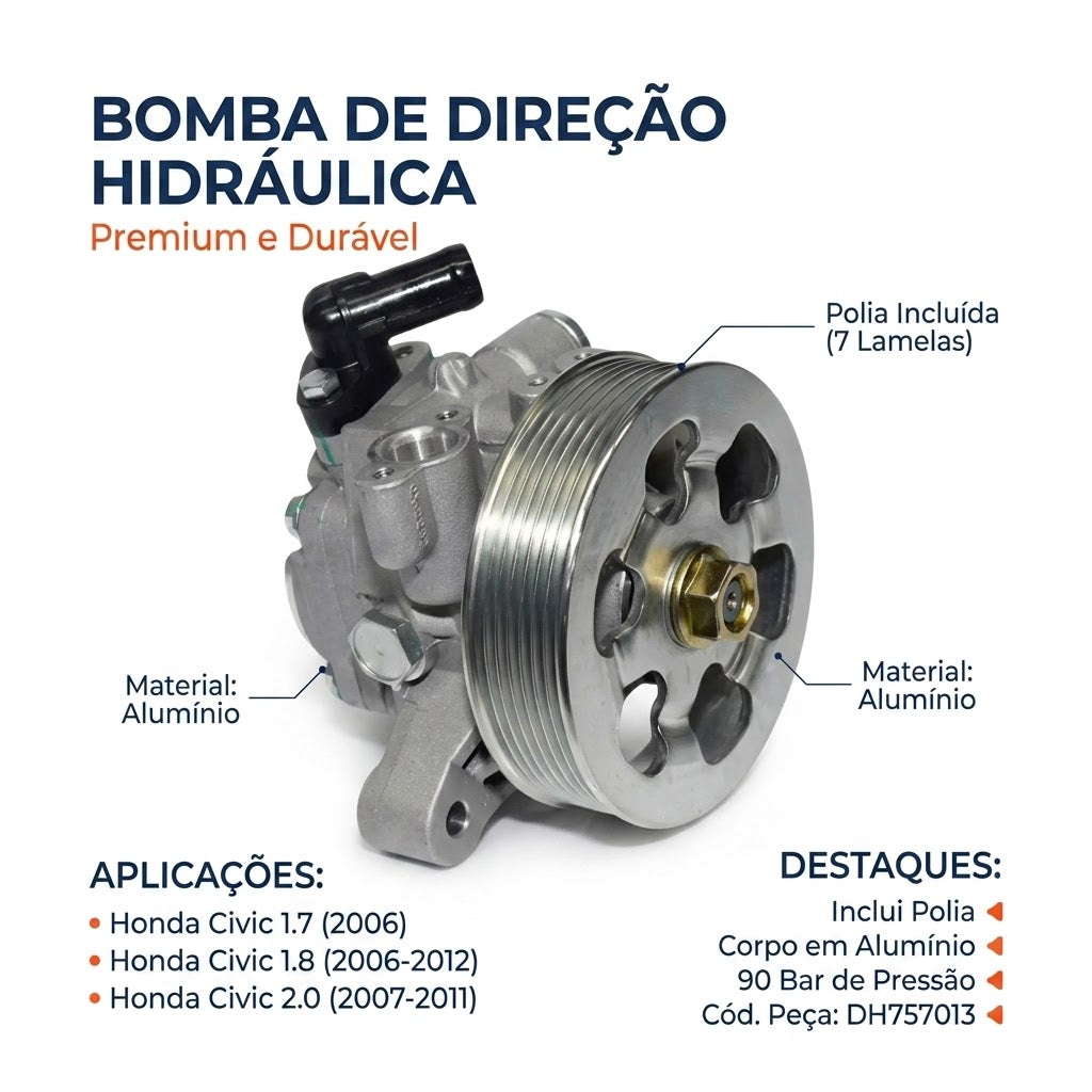 Bomba de Direção Hidráulica para Honda Civic - Indisa - DH757013 - (2)