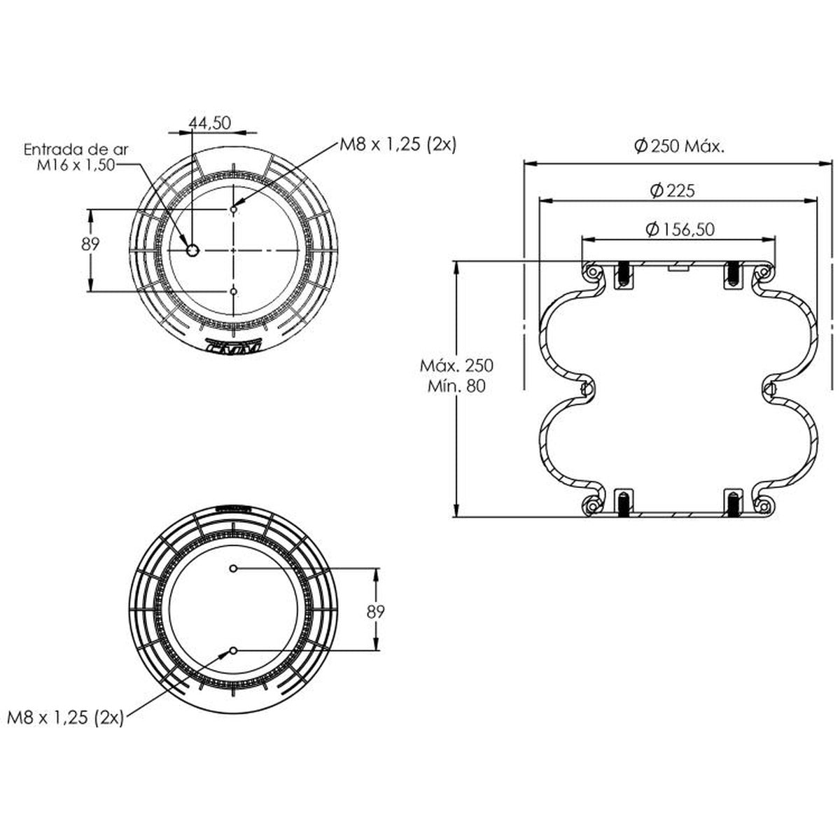 Mola Pneumática para Eixo de Suspensão 2 Gomos - Cofap - MPC78302 - (1)