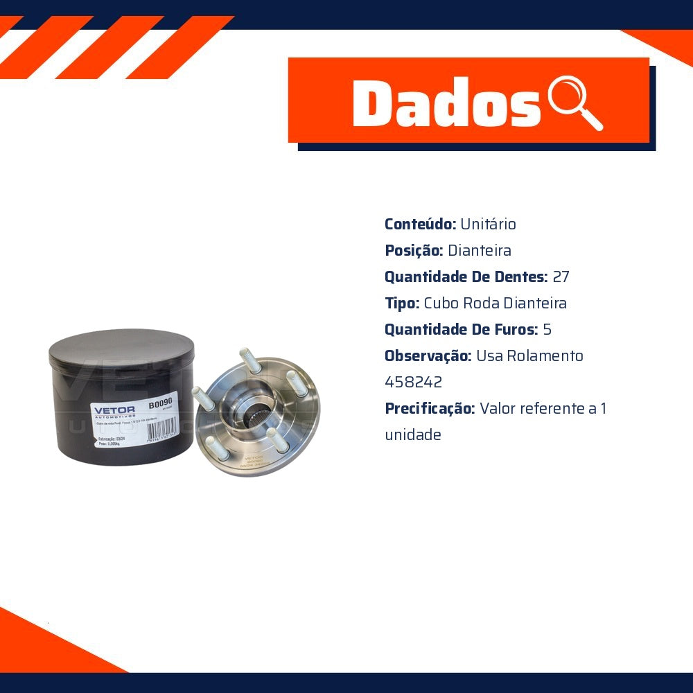 Cubo de Roda Dianteiro 27 Dentes para Ford Focus - Vetor - B0090 - (5)