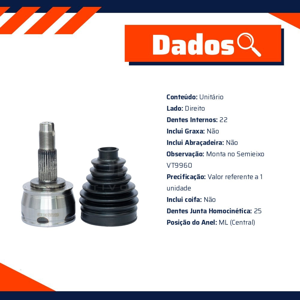 Junta Homocinetica Direita para Fiat 500 - Vetor - VT5972 - (5)