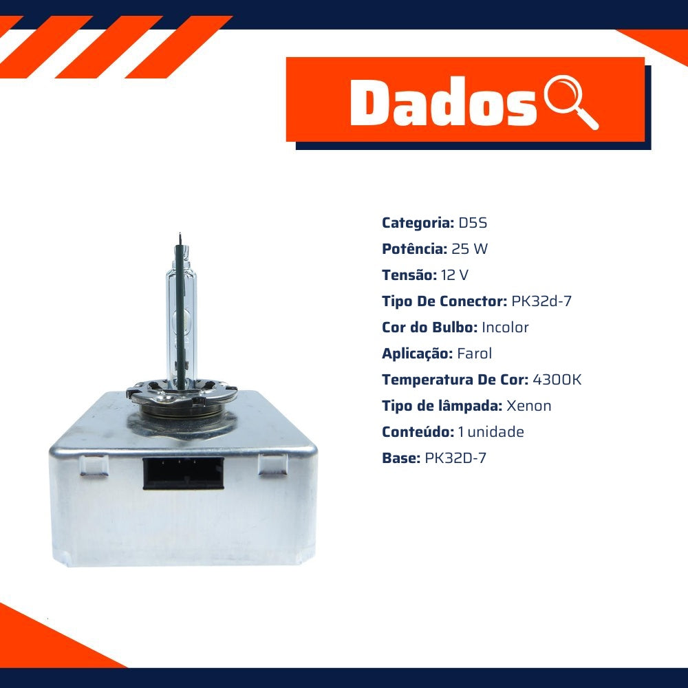 Lampada Xenon D5S - 12V - 25W - C1 - Pk32D-7 - Gl1 - Gauss - GL160D5S - (3)