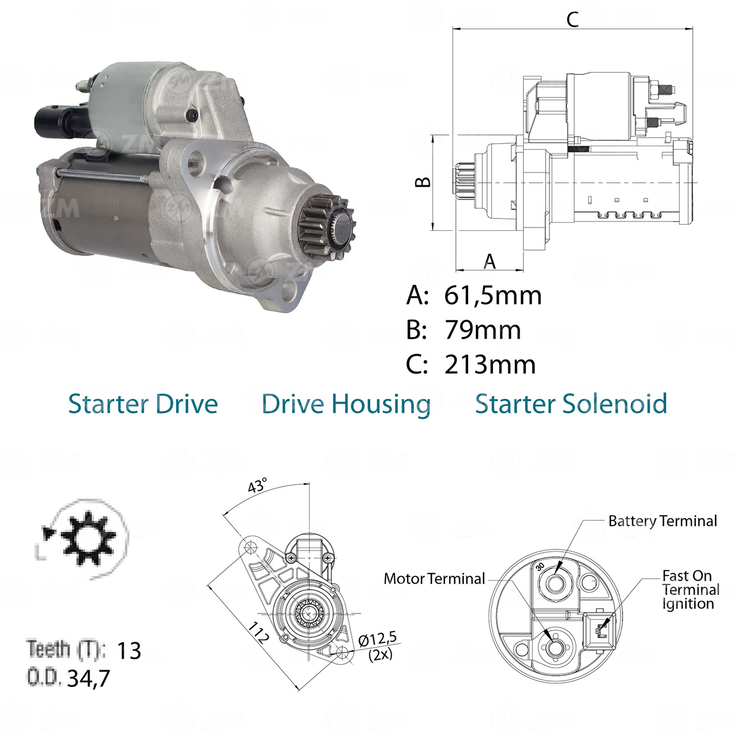 Motor de Partida 12V - ZM - 8021301 - (1)