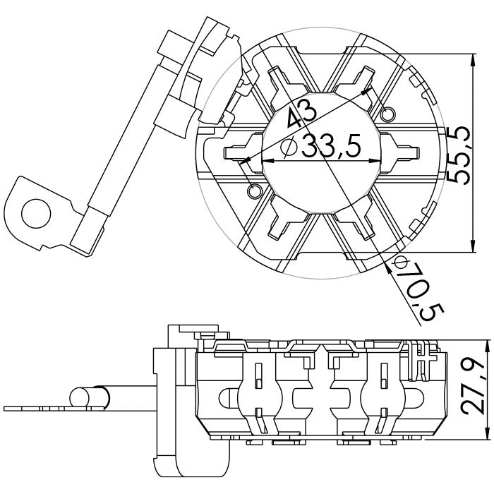 Porta Escovas para Motor de Partida com 6 Escovas - Unifap - 1.289/6 - (3)