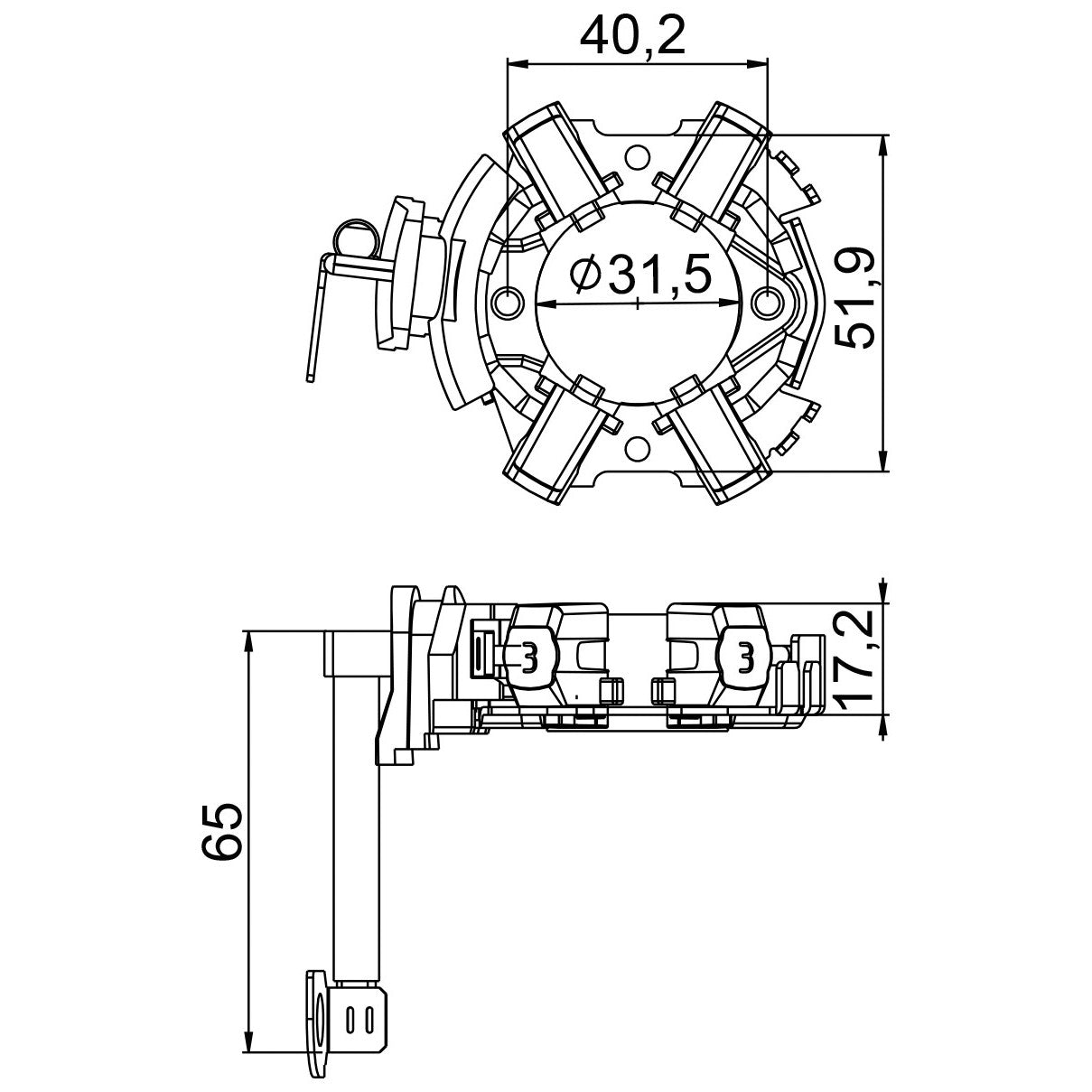 Porta Escovas para Motor de Partida com 4 Escovas - Unifap - 1.378/4 - (3)