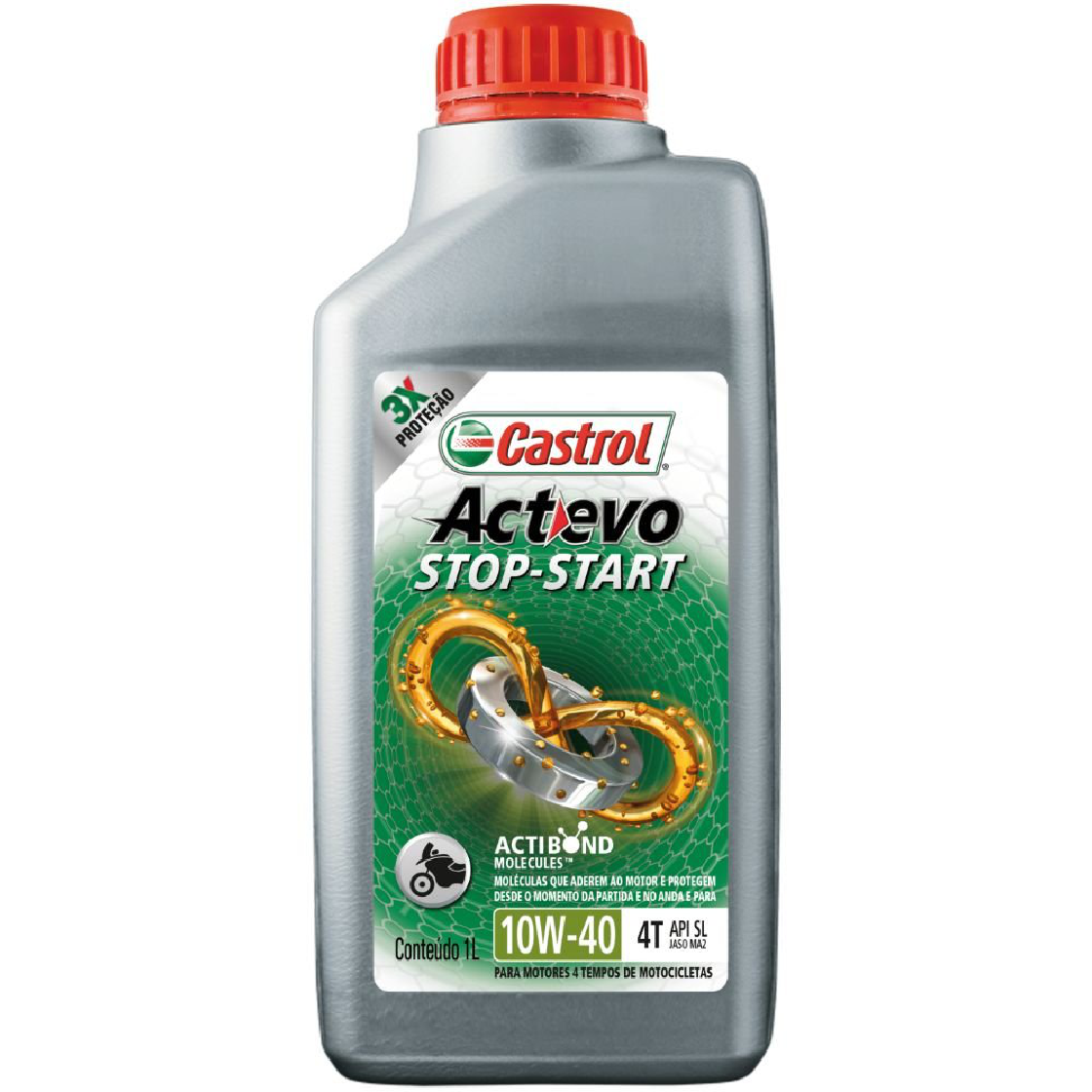Óleo de Motor para Moto Actevo Stop-Start 4T 10W40 API SL Semissintético 1L - Castrol - 3430825 - (1)