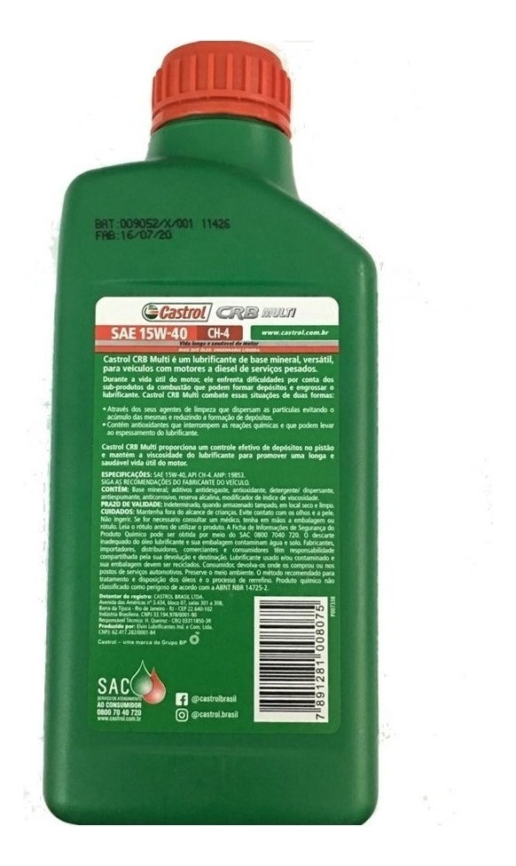Óleo de Motor CRB Multi 15W40 CH-4 Mineral 1L - Castrol - 3427870 - (1)