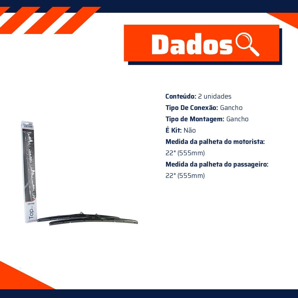 Par Palhetas 22 Polegadas Motorista para Chevrolet Silverado - Vetor - PVT2222 - (5)