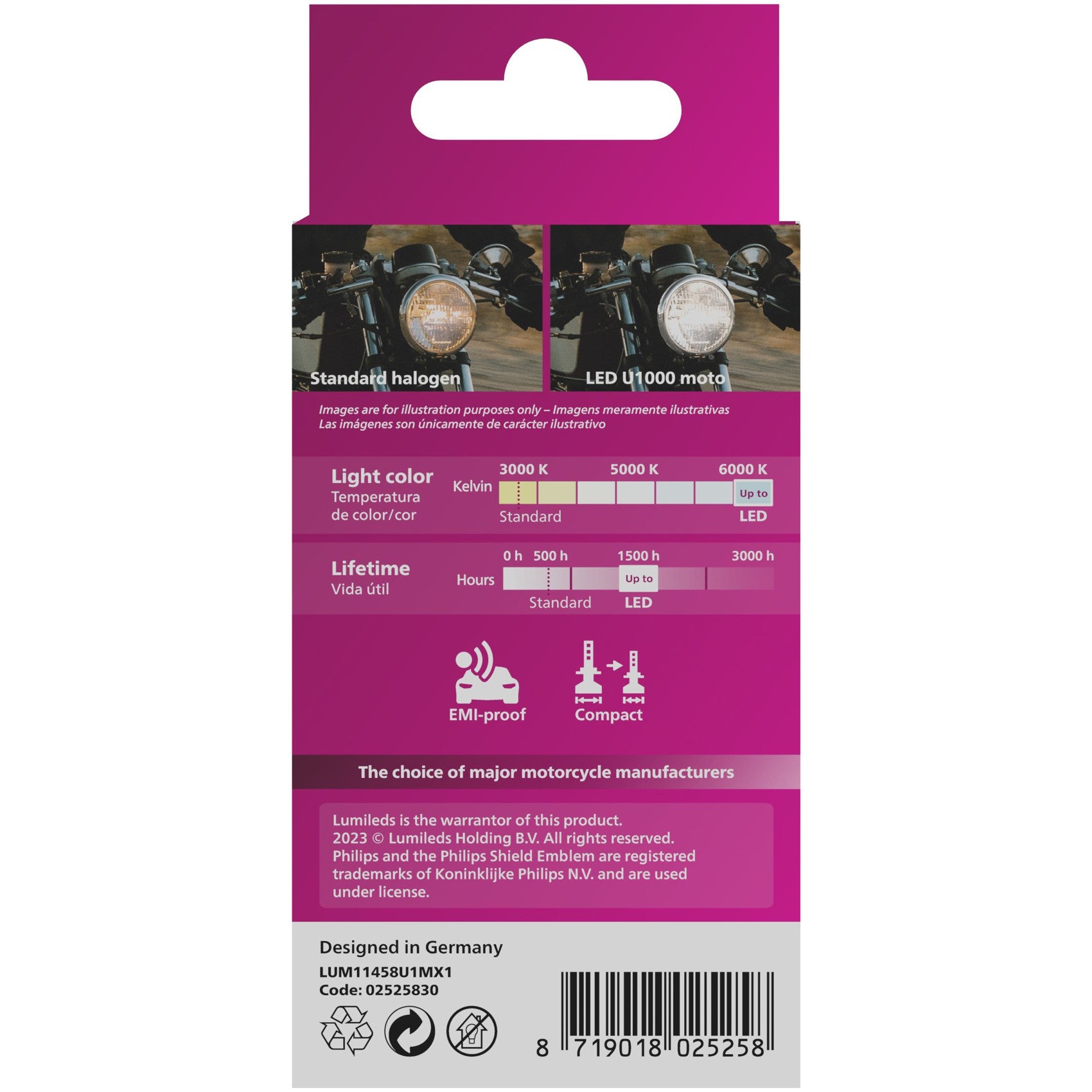 Lâmpada LED do Farol Moto M4fit/HS1 12V ULTINON 1000 - Philips - 11458U1MX1 - (6)