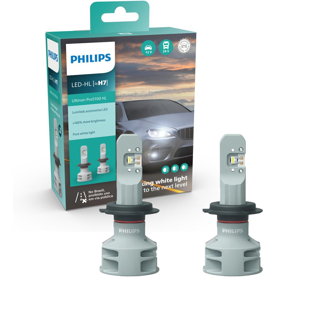 Par Lâmpada LED do Farol H7 12V/24V ULTINON PRO 5100 - Philips - 11972U51X2 - (1)