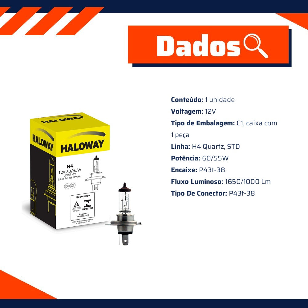 Lâmpada do Farol H4 12V - Haloway - H4 12V HAL - (3)