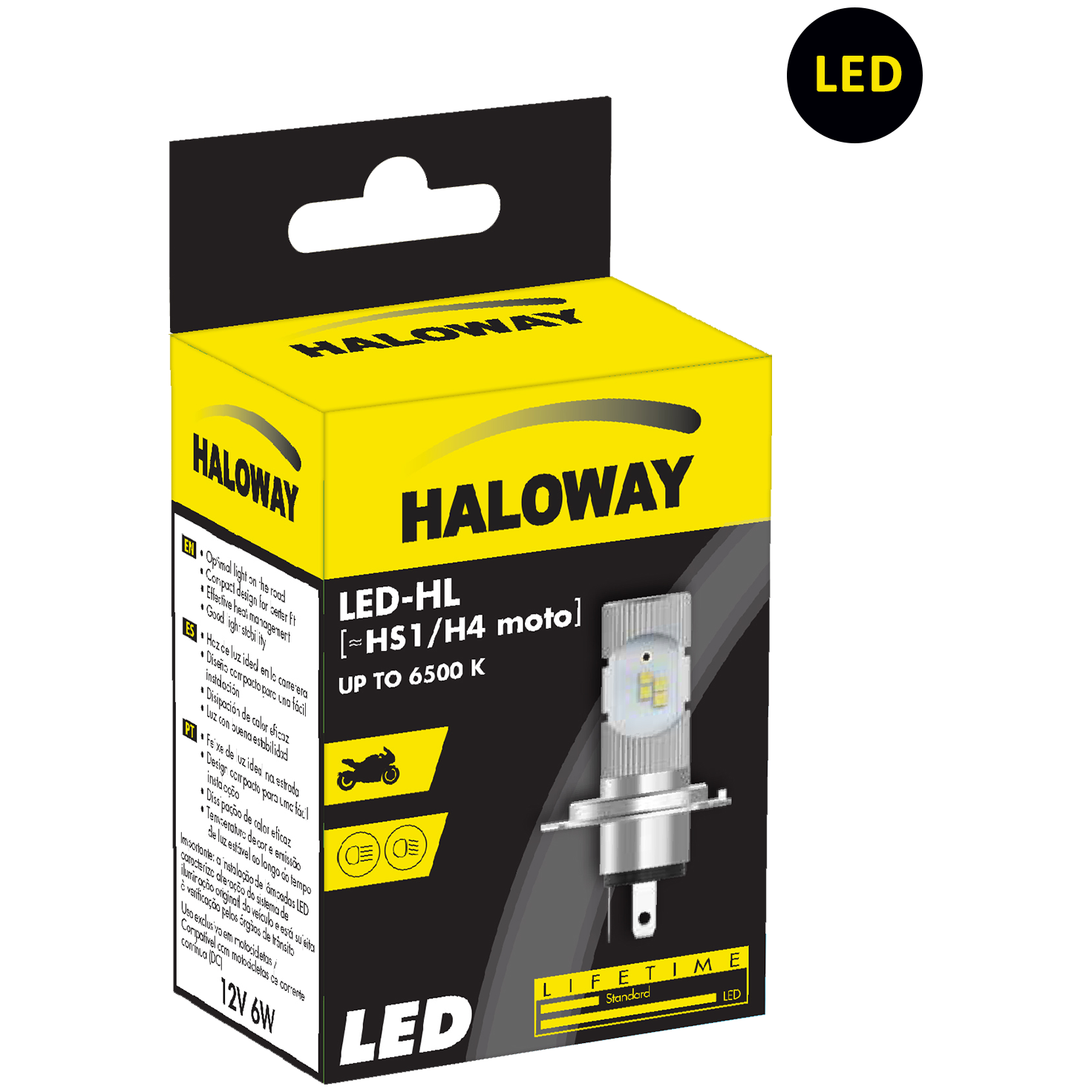 Lâmpada LED do Farol Moto H4 35/35W 12V 6500K - Haloway - LED H4moto HAL - (4)