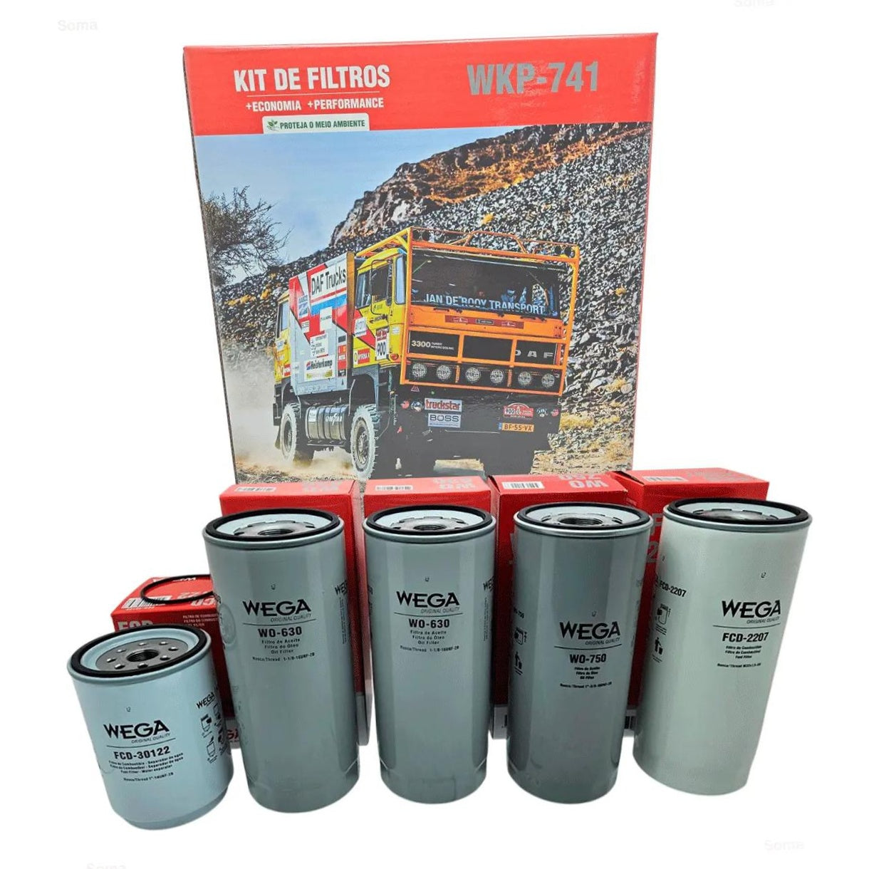 Kit Troca Filtro Óleo 1 Comb Volvo FH FH12 FM FM12 FMX D11C D13A D13C 11L 13L 07/16 - Wega - WKP-741 - (1)