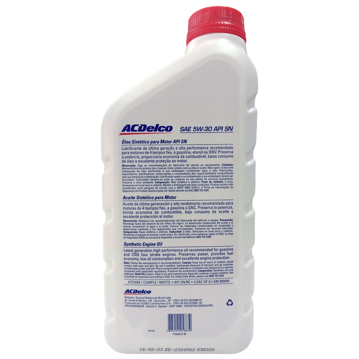 Óleo Lubrificante do Motor Sintético 5W30 SN 1L - ACDelco - 98550168 - (3)