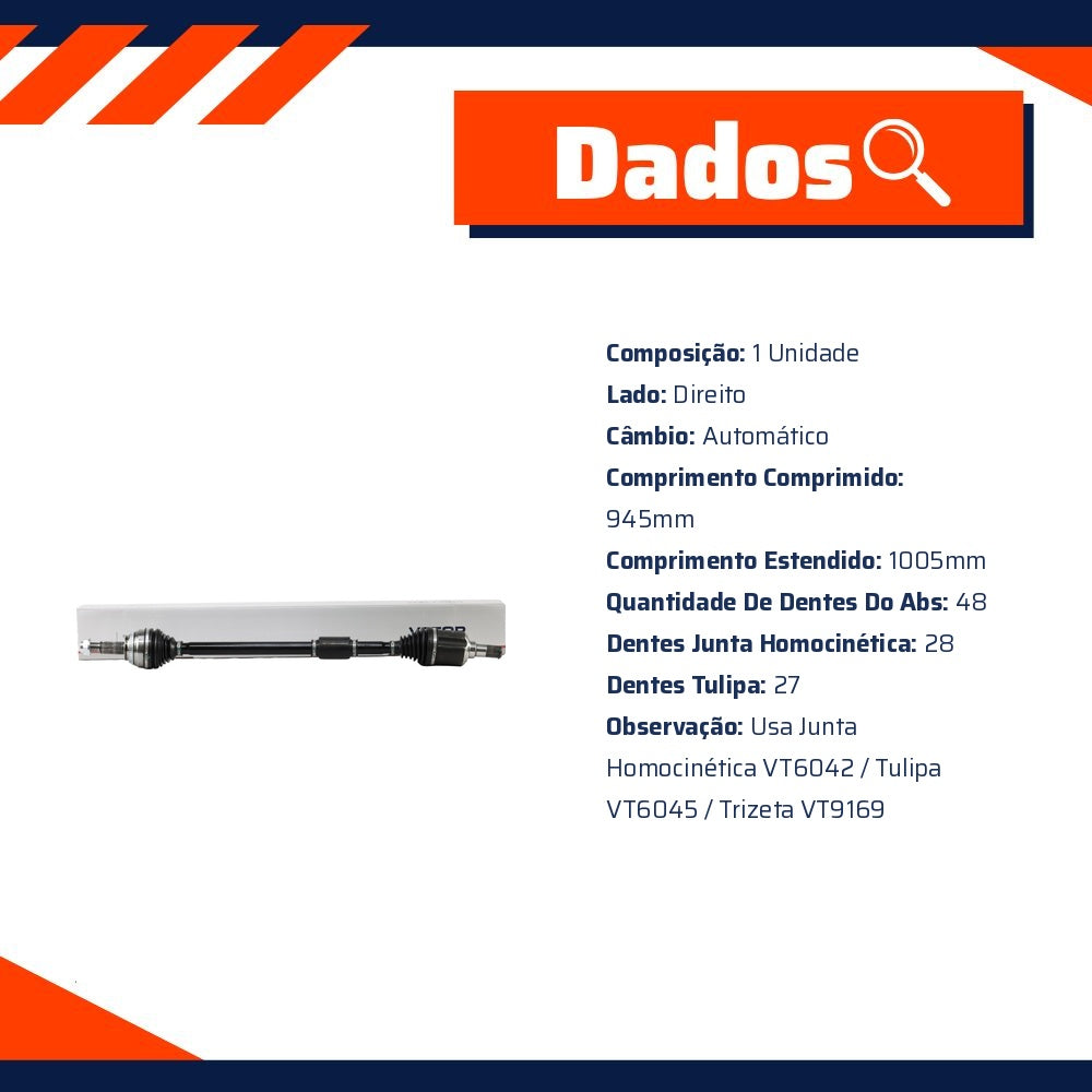 Semi-Eixo Direito Câmbio Automático - Vetor - VT10026 - (5)
